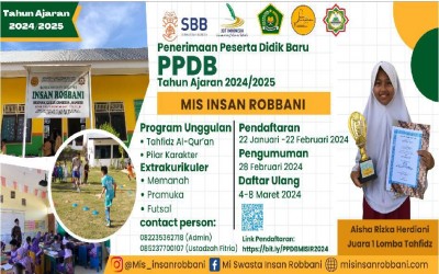 Penerimaan Peserta Didik Baru (PPDB) MIS Insan Robbani Tahun Pelajaran 2024-2025